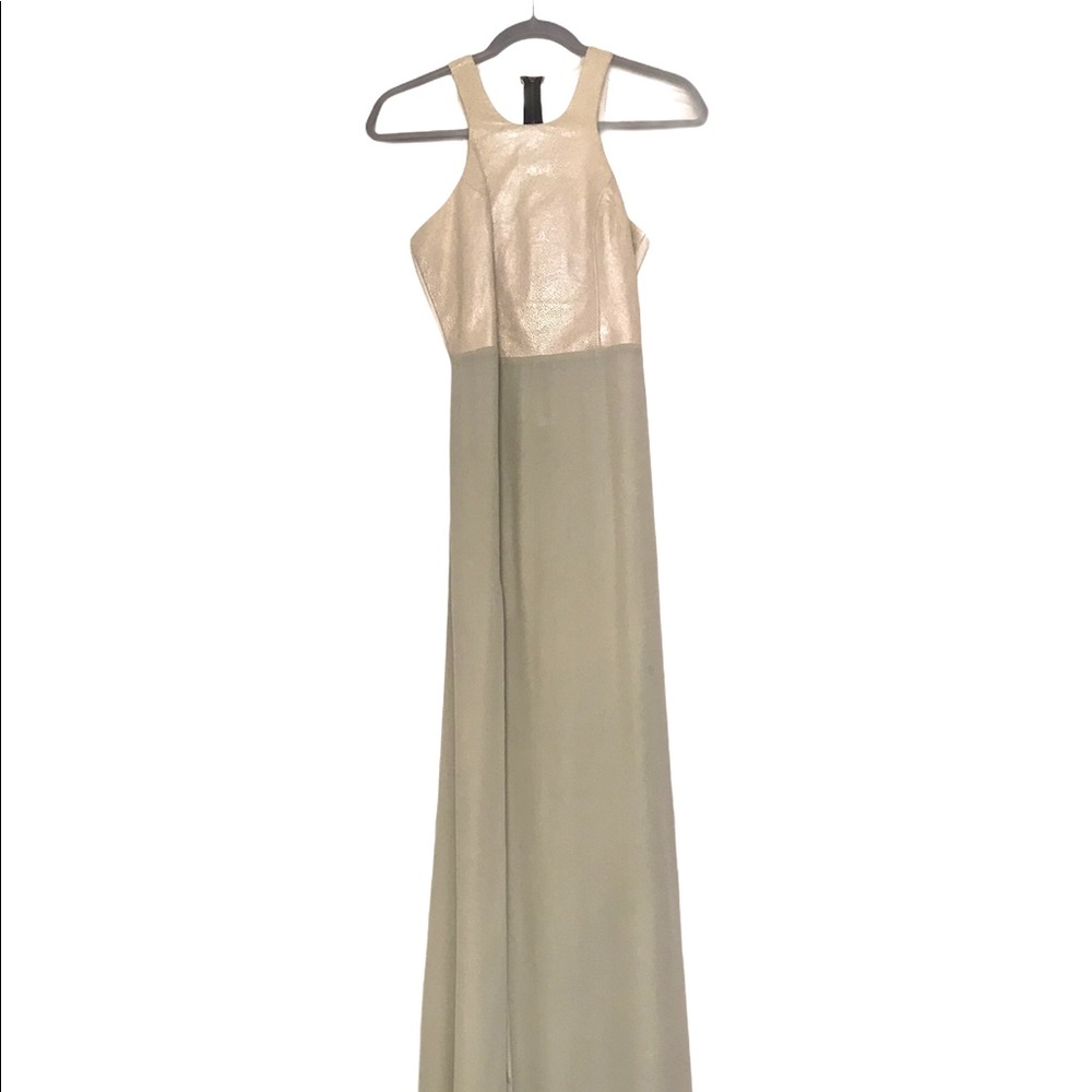 Michelle Mason Iridescent Sea Foam Slit Silk Gown